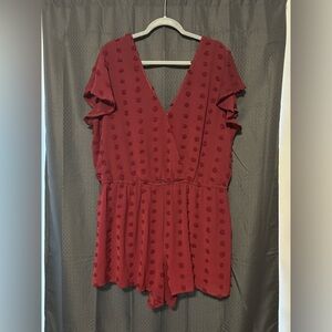 Arula- A Beautiful Soul Red-Maroon Textured Polka Dot Romper Size X (XL) Pockets